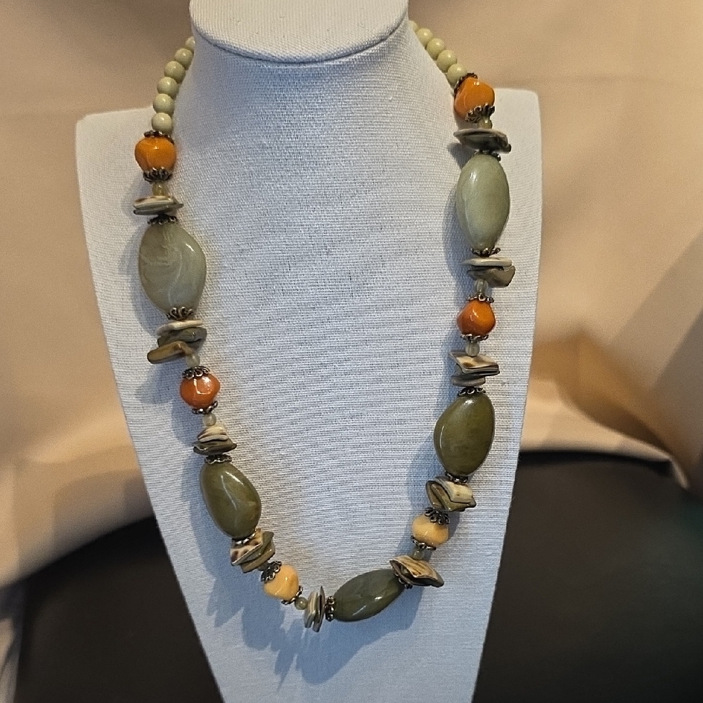 Elegant Green and Orange Beaded Necklace